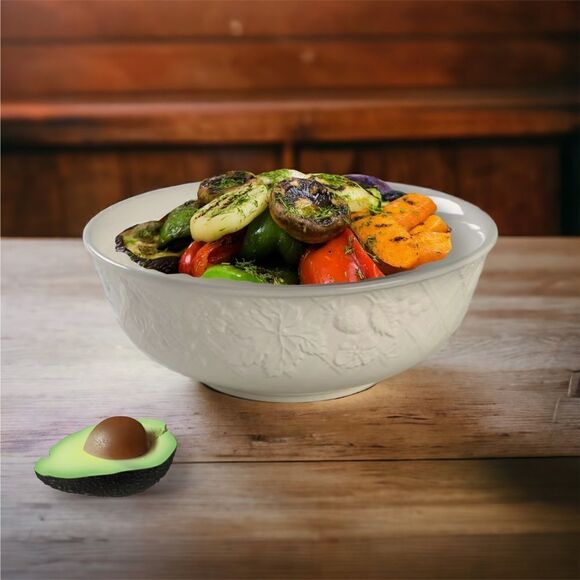 Mikasa English Countryside White 9” Stoneware Serving Salad Bowl Discontinued - Picture 7 of 16